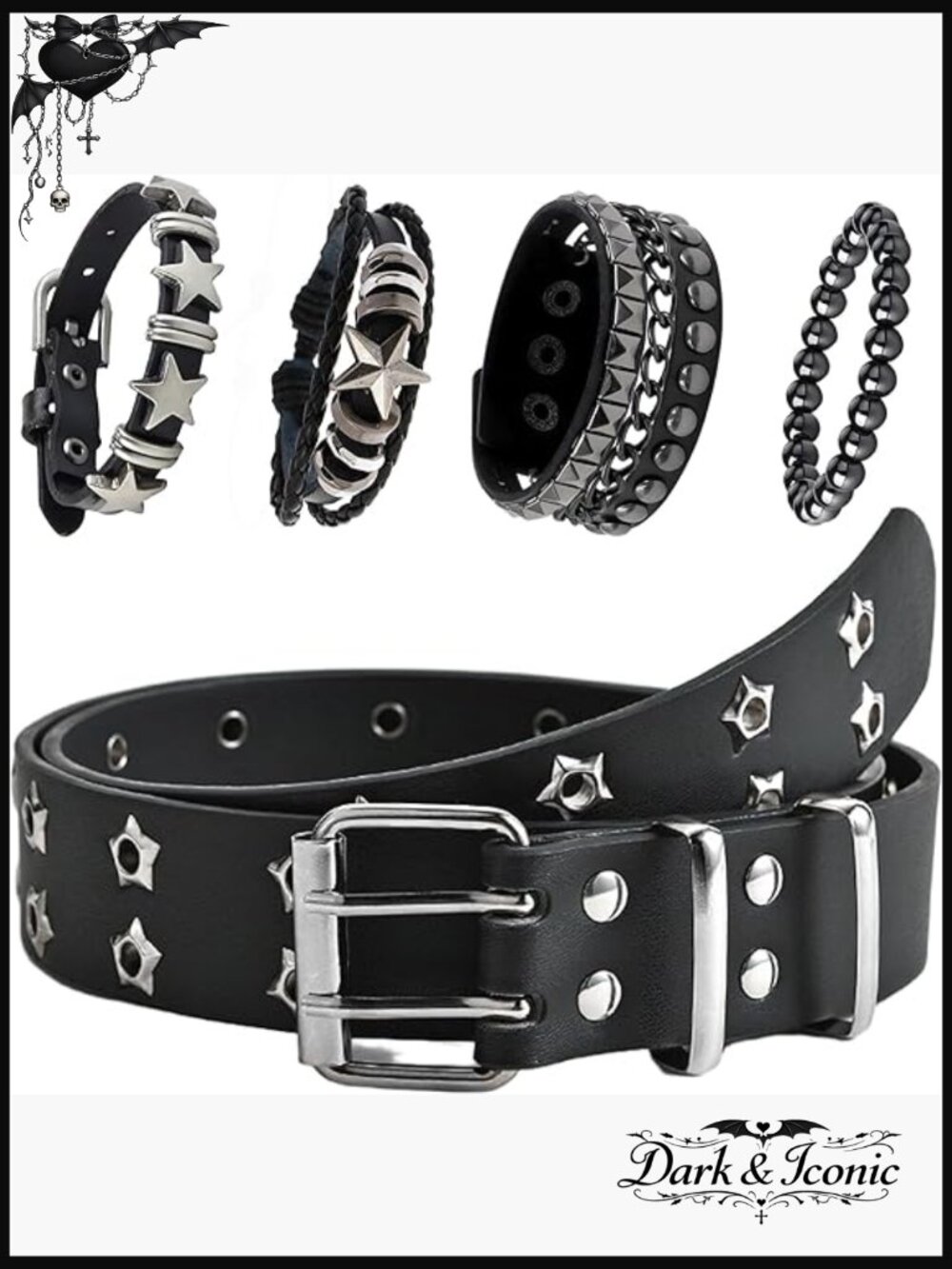 Star Belt & Studded Bracelets Y2K Gothic Punk Grunge Accessories Set